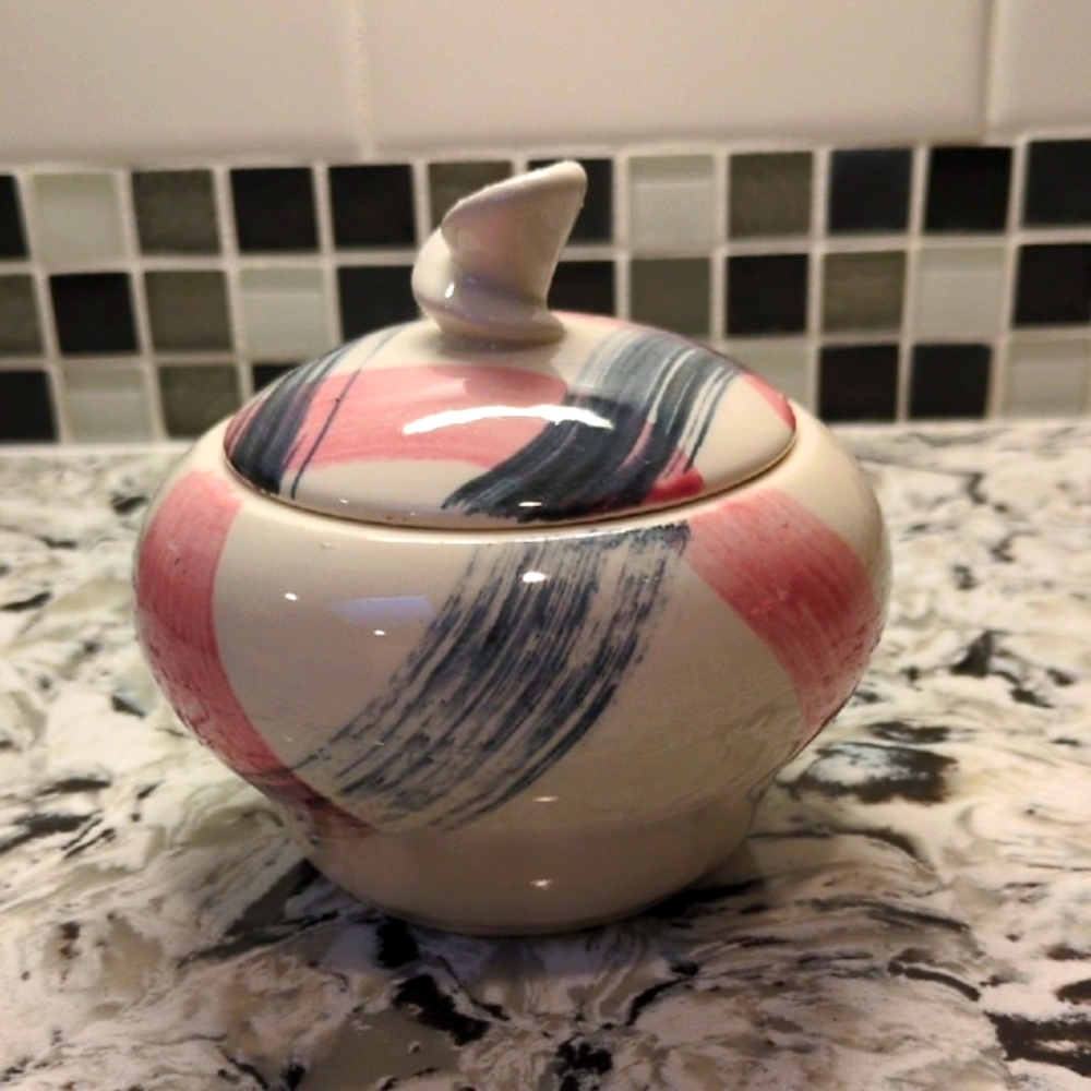 Ex. Vintage Condition Marcrest Pink/Charcoal Gray Plaid 1950's-1960's Sugar Bowl